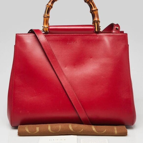 Gucci Red Smooth Calfskin Leather Nymphaea Medium Top Handle Bag - Picture 10 of 10